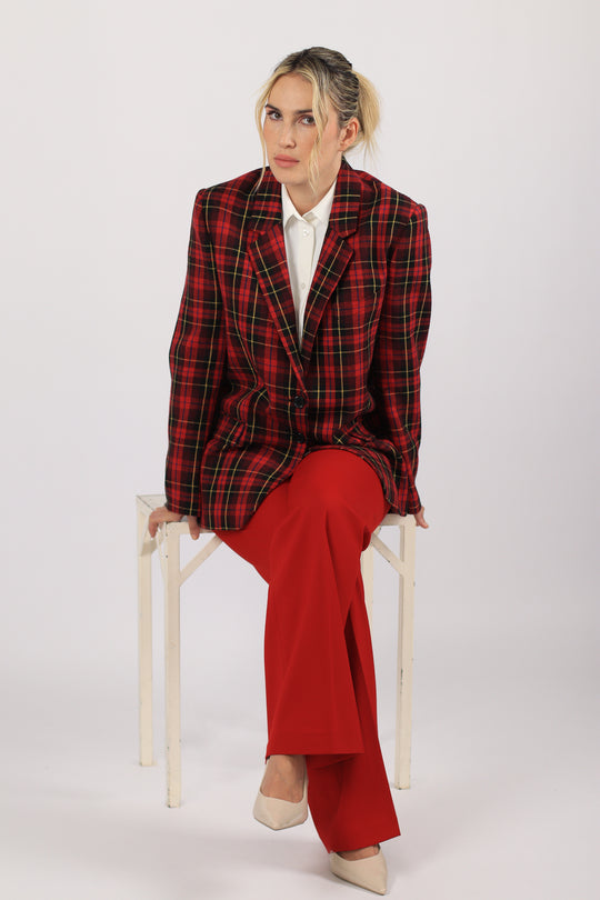 Blazer à Carreaux Rouge et Noir