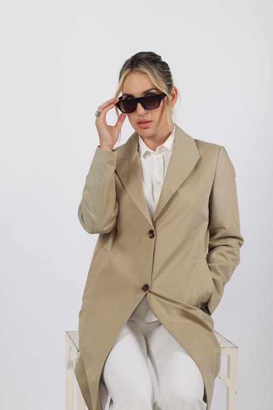 Veste Longue Boutonnée Camel