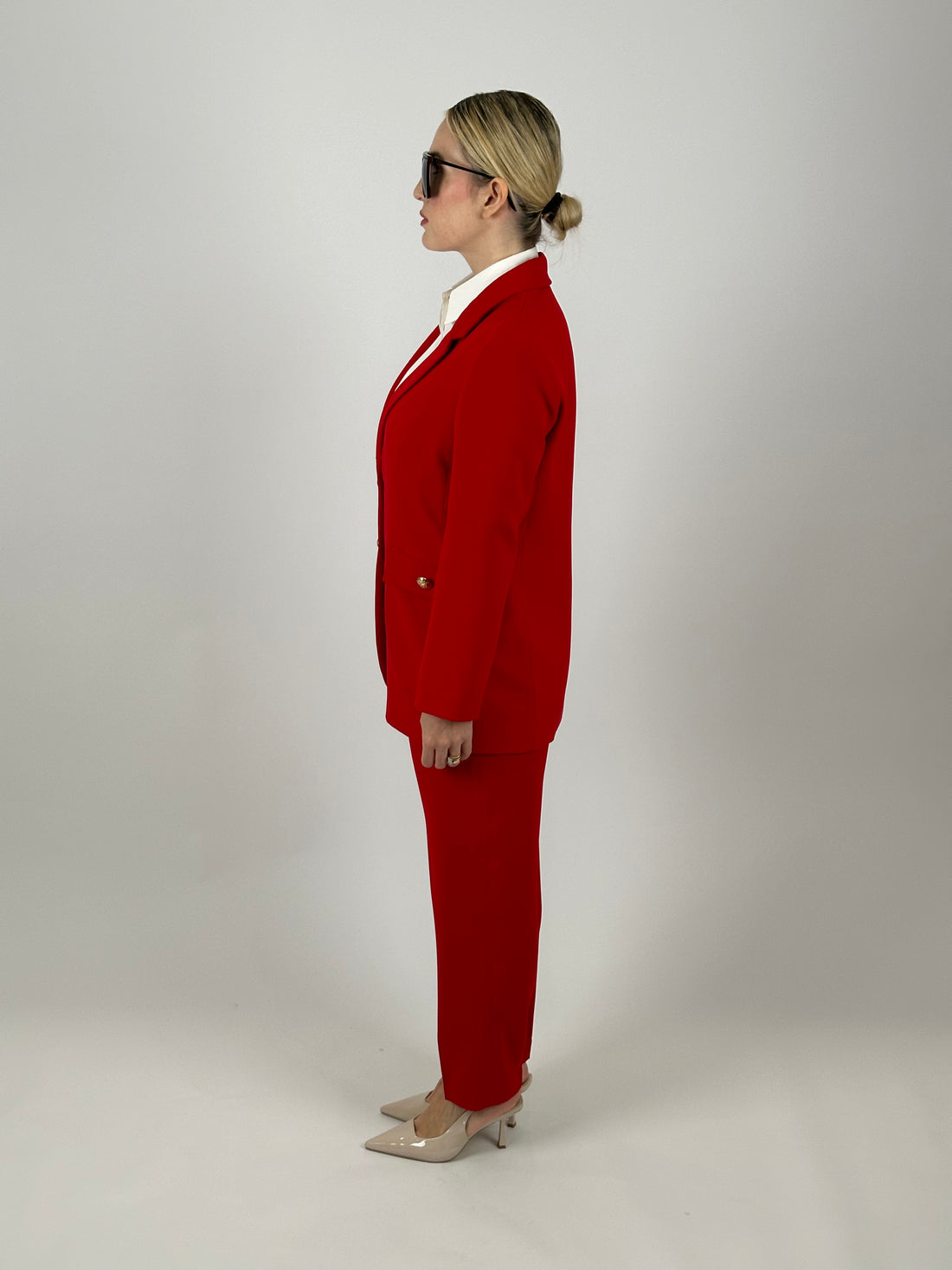 Ensemble Professionnel Élégant avec une Veste mini et un Pantalon rouges