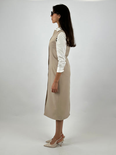 Robe Beige à Boutons