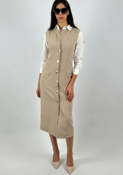 Robe Beige à Boutons
