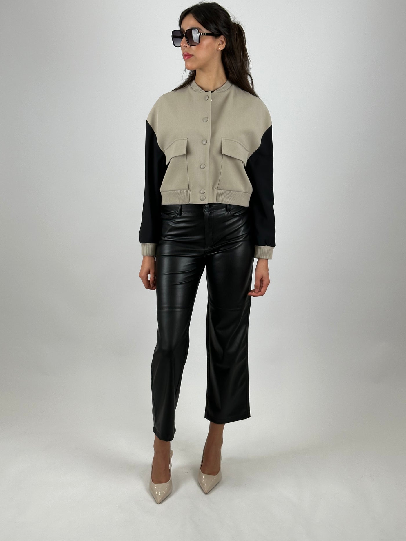 Bomber Poche Beige Noir